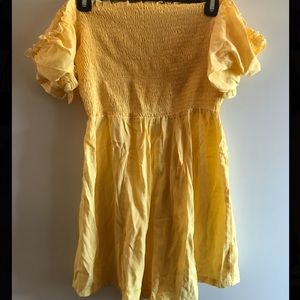 yellow off the shoulder romper